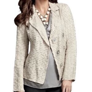 CAbi Estate Jacket Chenille Blazer Size L #985 Tweed Snap Up Wheat Beige